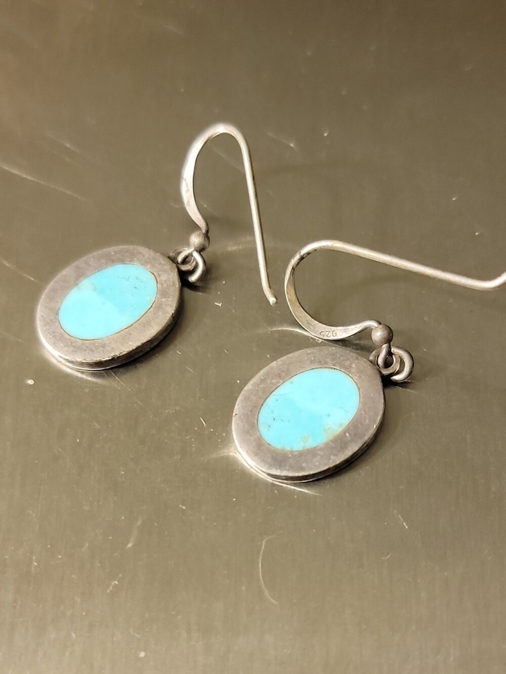 Sterling Silver Turquoise Oval Drop Earrings